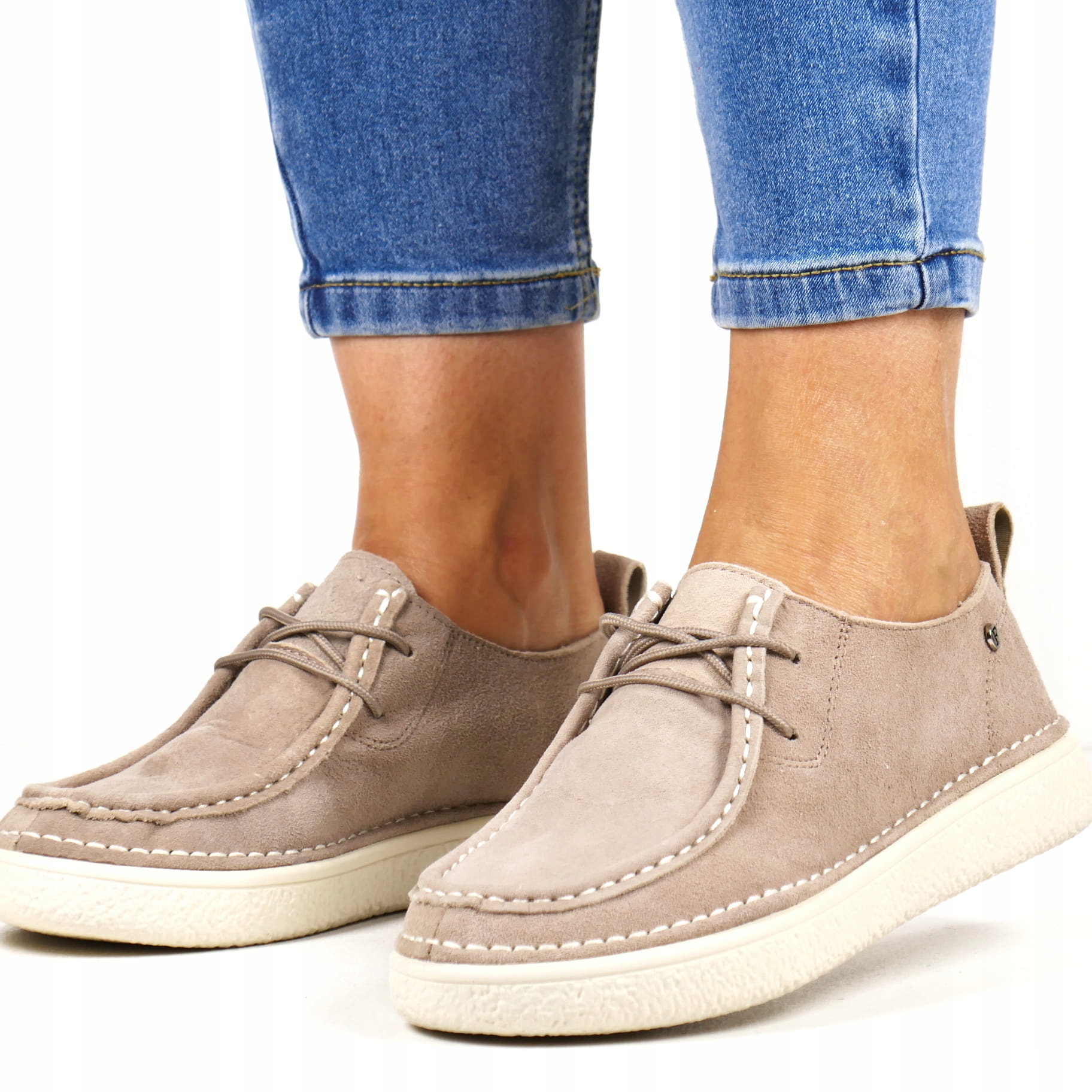 Dámské Kožené Polobotky Šněrovací Béžové Semišové Měkké Pohodlné 38