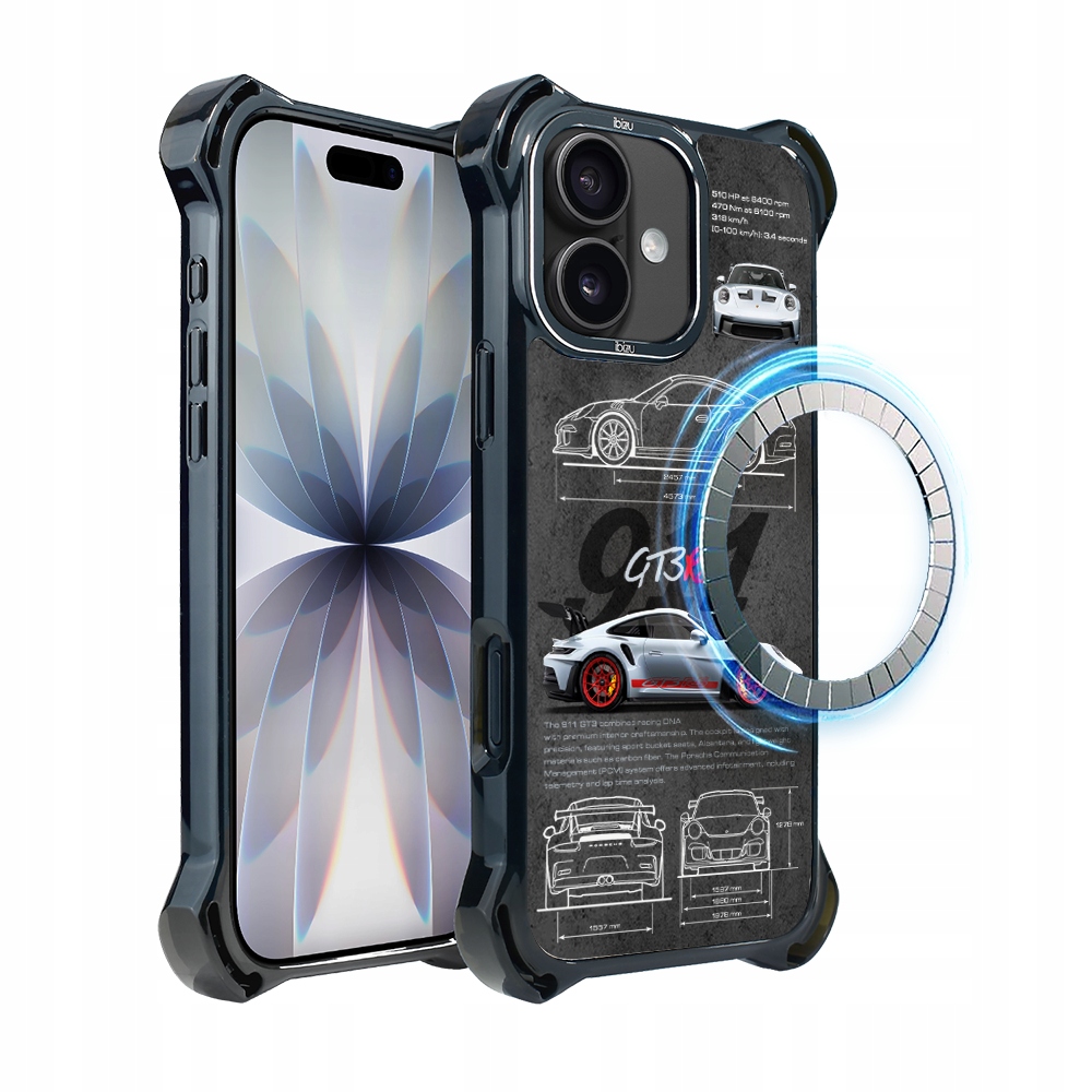 Pouzdro pro iPhone 17 Ibizu DropGuard Ultra s MagSafe, TechDrive, 911 GT3 Rs