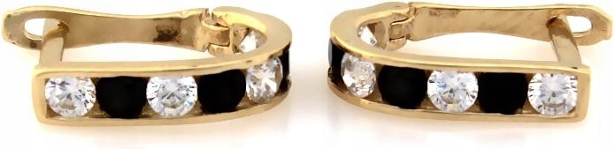 Zlaté náušnice 585, černé, dětské čárky 14k, elegantní vzor jako dárek