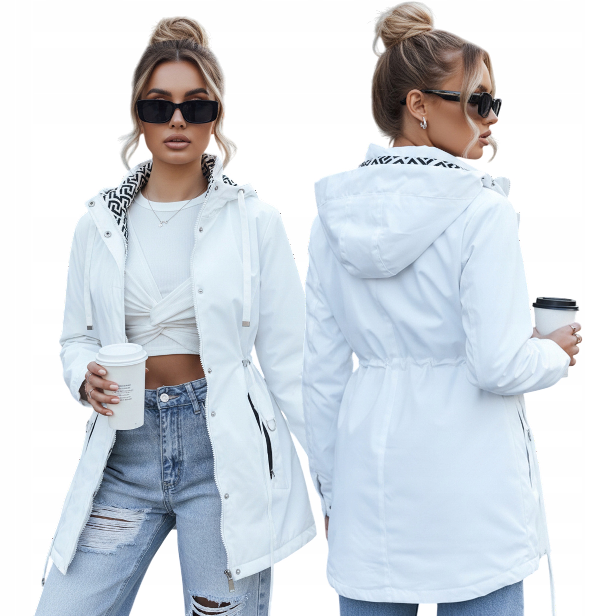 Kurtka parka damska z odpinanym kapturem biała TY5580 S