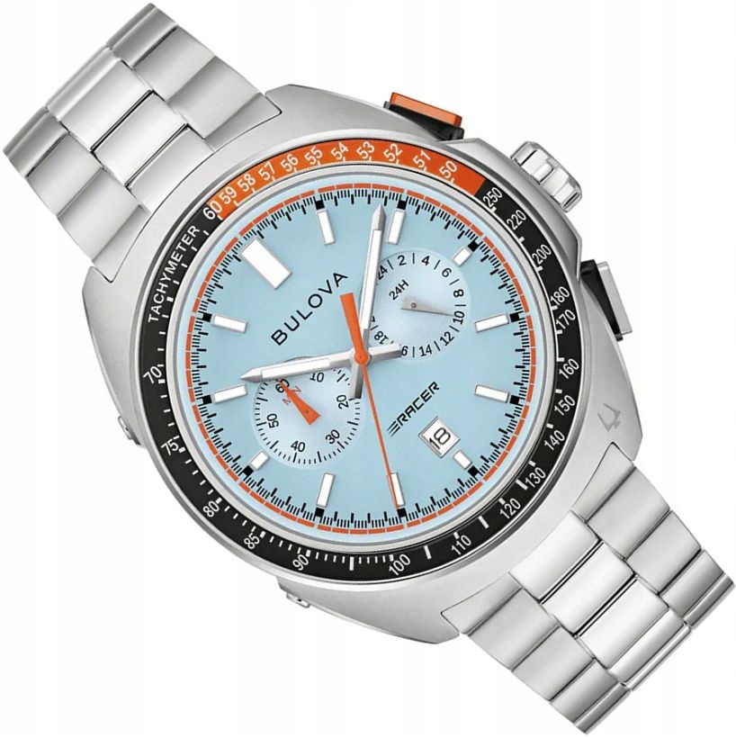 Pánské Hodinky Bulova Racer 98B432 Modré Chrono Data Safírové Ocelové 42 mm
