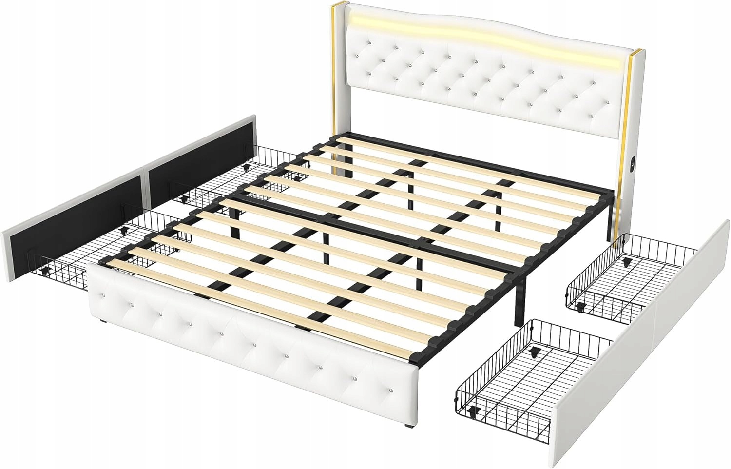 Rama do łóżka platformowego Led 160x200 cm ze schowkiem łózko dwuosobowe