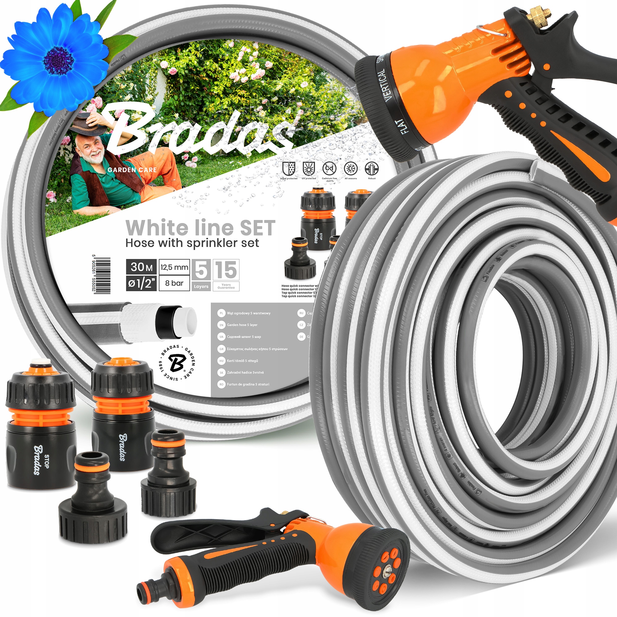 Záhradná Hadica 1/2 Vody Navíjacia 30 m Elastický Šlauf 5-VRSTVOVÝ Zbroj Yo