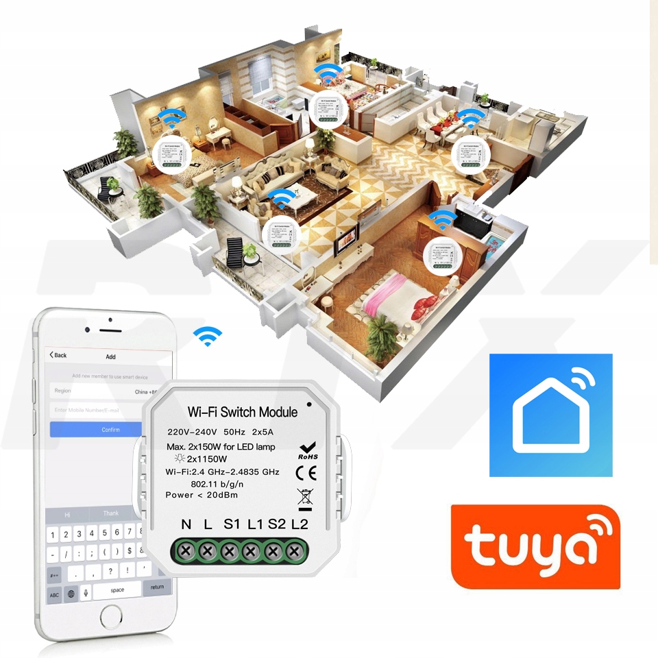 TUYA WiFi Podwójny Włącznik Przekaźnik DOPUSZKOWY Marka inny