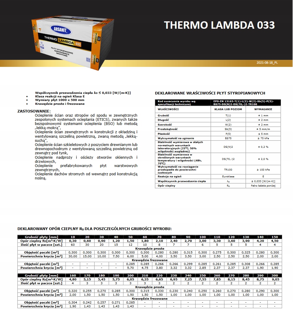 Styropian Arsanit 1 x 0,5 x 150 mm Marka Arsanit