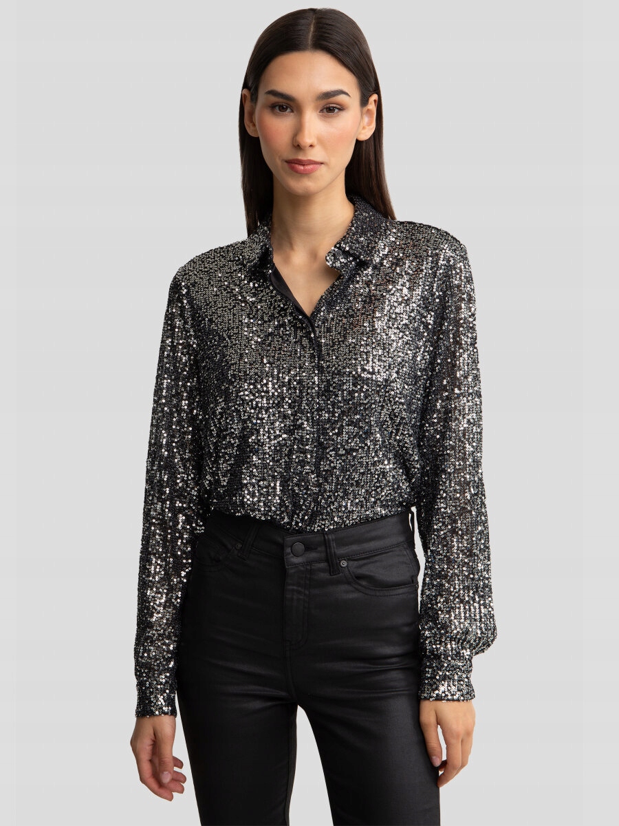 Big Star Dámská Flitrová Košile Stříbrná Solea 904 L