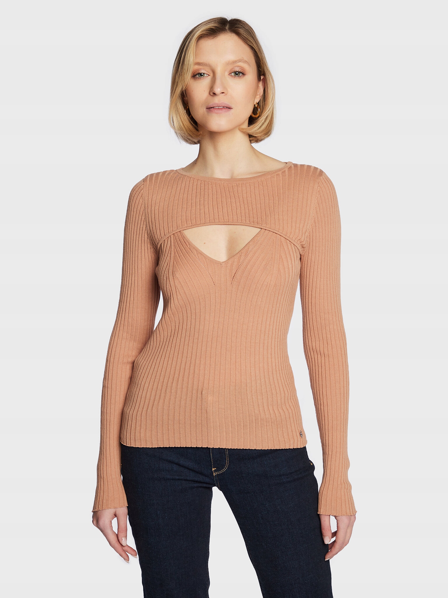 Guess Sweter W3RR32 Z30L1 Beżowy Slim Fit