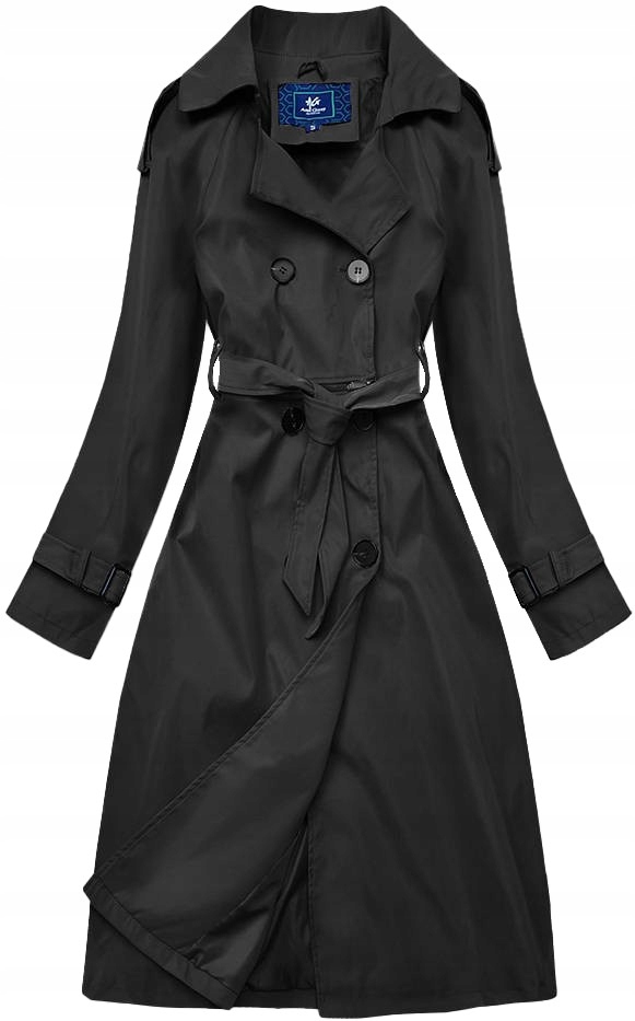 Dámský Černý Kabát S Páskem AG3-011 Velikost L (40)