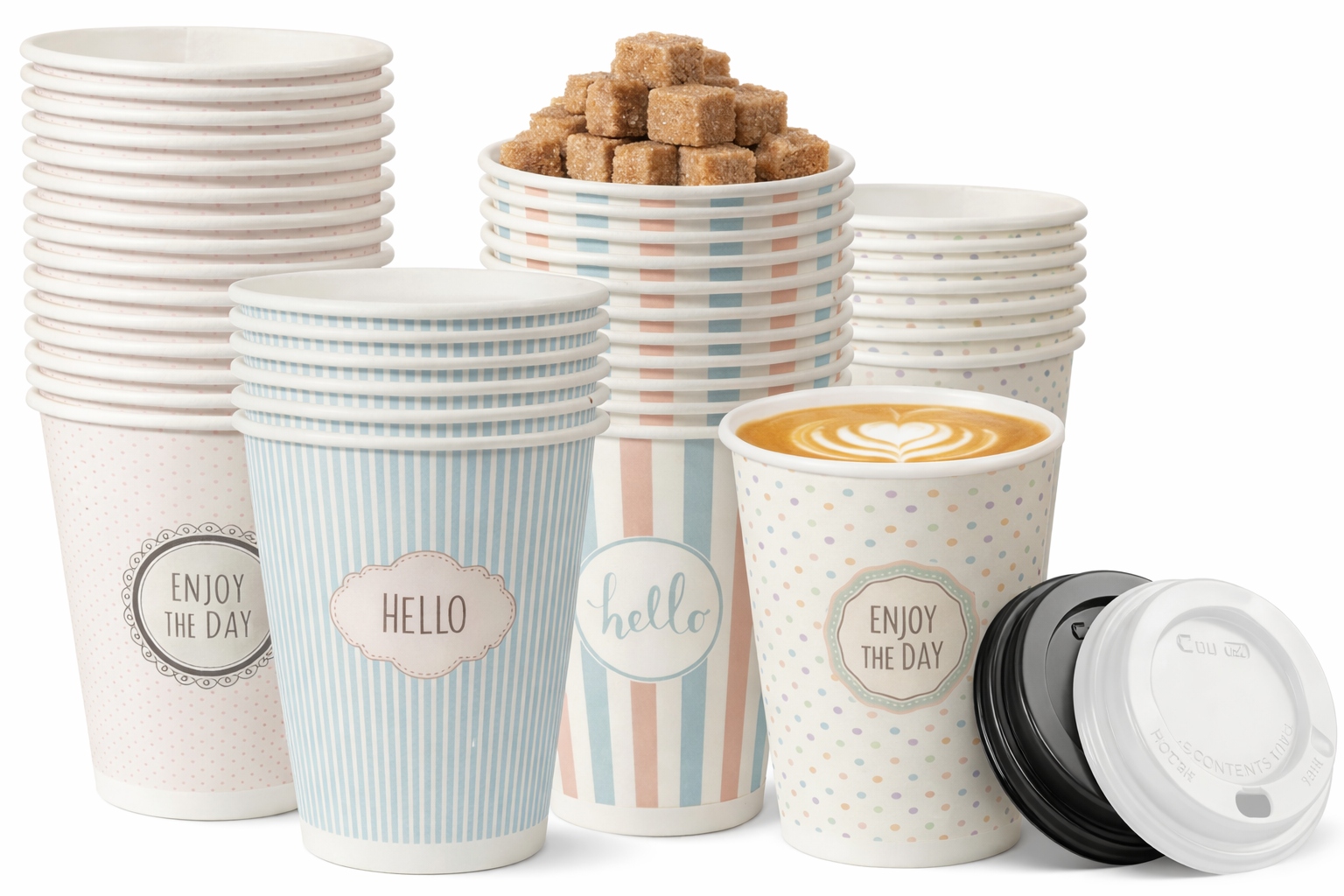 KUBKI PAPIEROWE DO KAWY 250ML PASTELE + WIECZKA 100 SZTUK