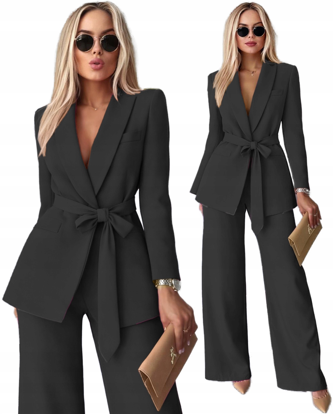 Elegantní Garnitur Komplet dámské široké kalhoty sako L Alexis