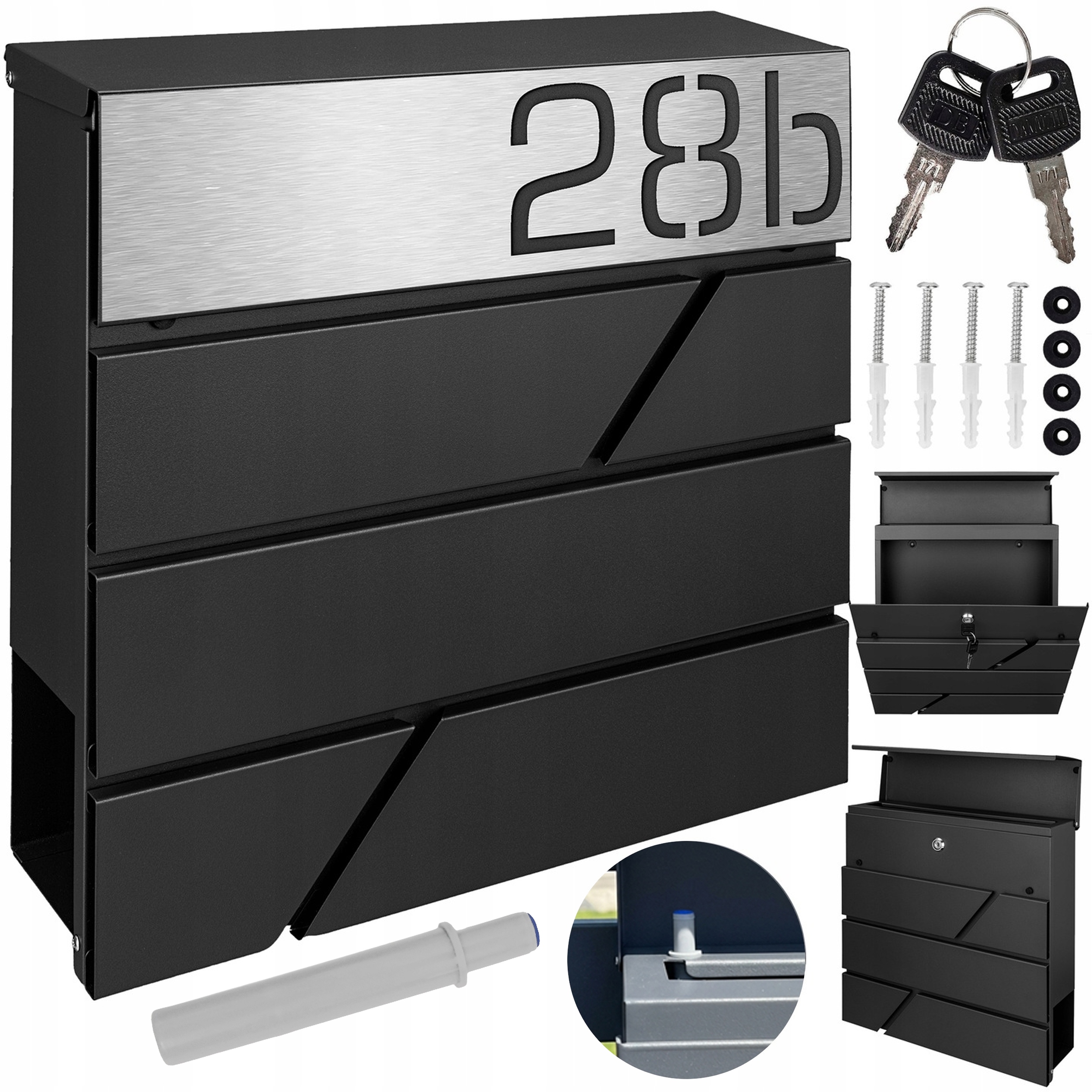 Černá Poštovní Schránka S Číslem A Novinovým Zdrojem Vyřezávaným Laserem