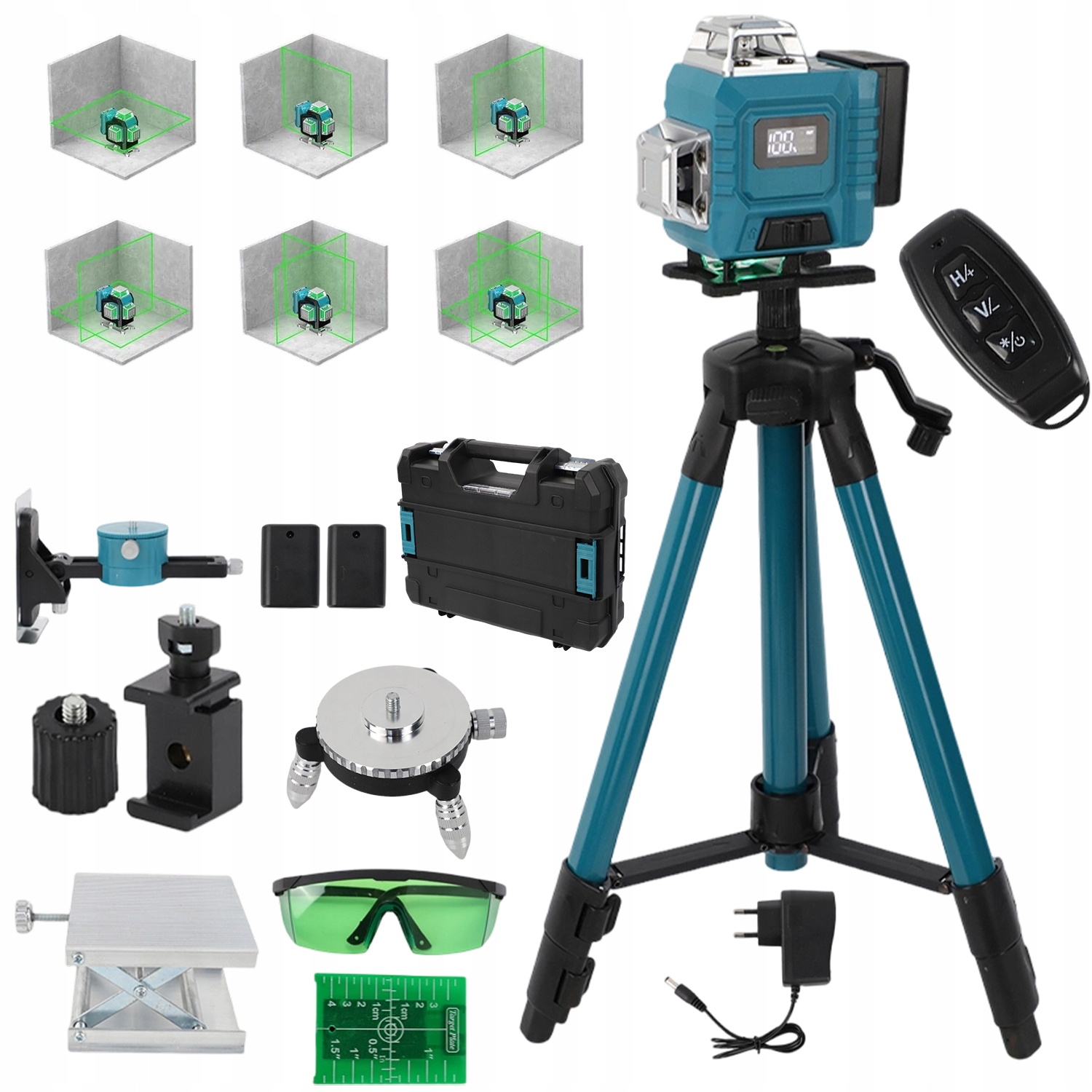 Laserová Vodováha Zelená 4D 16 Řádků S Led Samonivelací, 3 Režimy