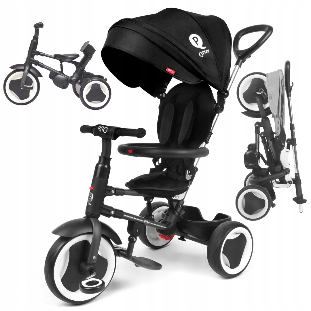 Rowerek Trójkołowy spacerówka wózek dla dzieci Grow Up Rito Qplay Czarny