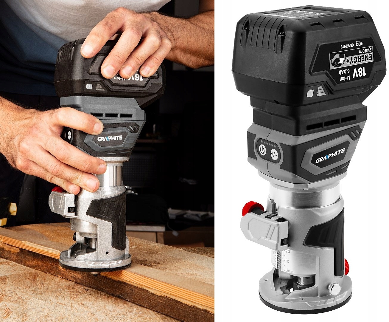 Frezarka bezszczotkowa akumulatorowa Energy+ 18V GRAPHITE 6AH ZESTAW Marka Graphite