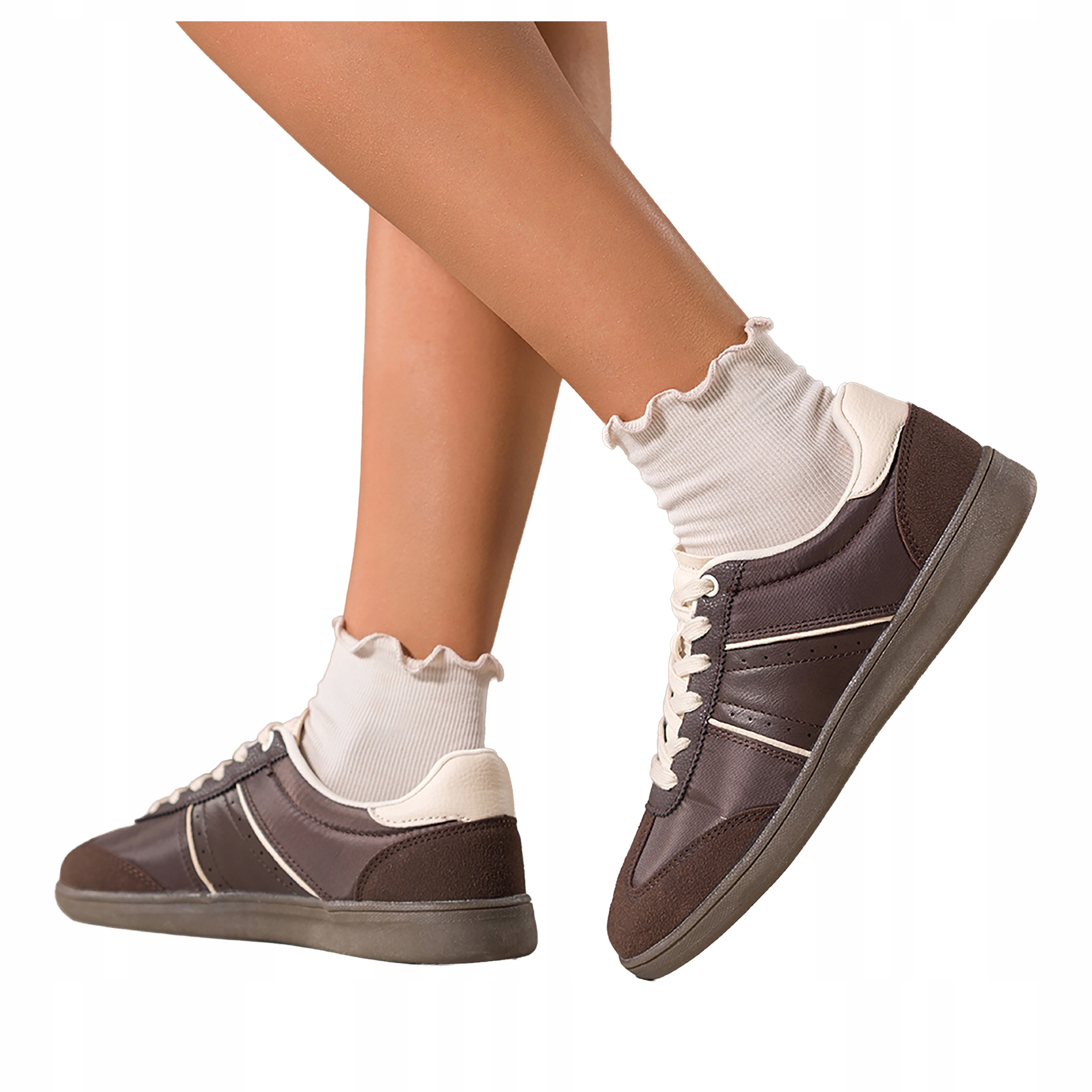 Čokoládové Tenisky Dámské šněrovací krémové Sportovní vložky vel 41