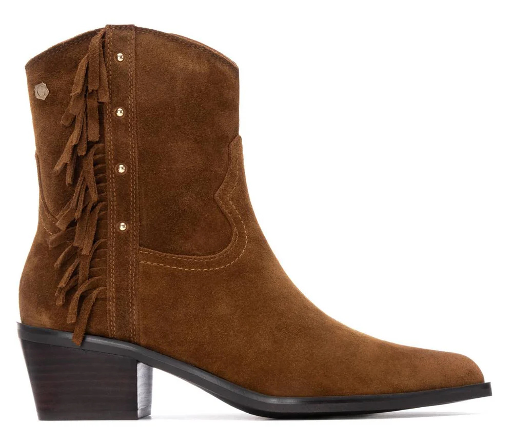 Semišové Kovbojské Boty Kotníkové Boty Na Podpatku Dámské, Hnědé, Z Kůže Carmela 37