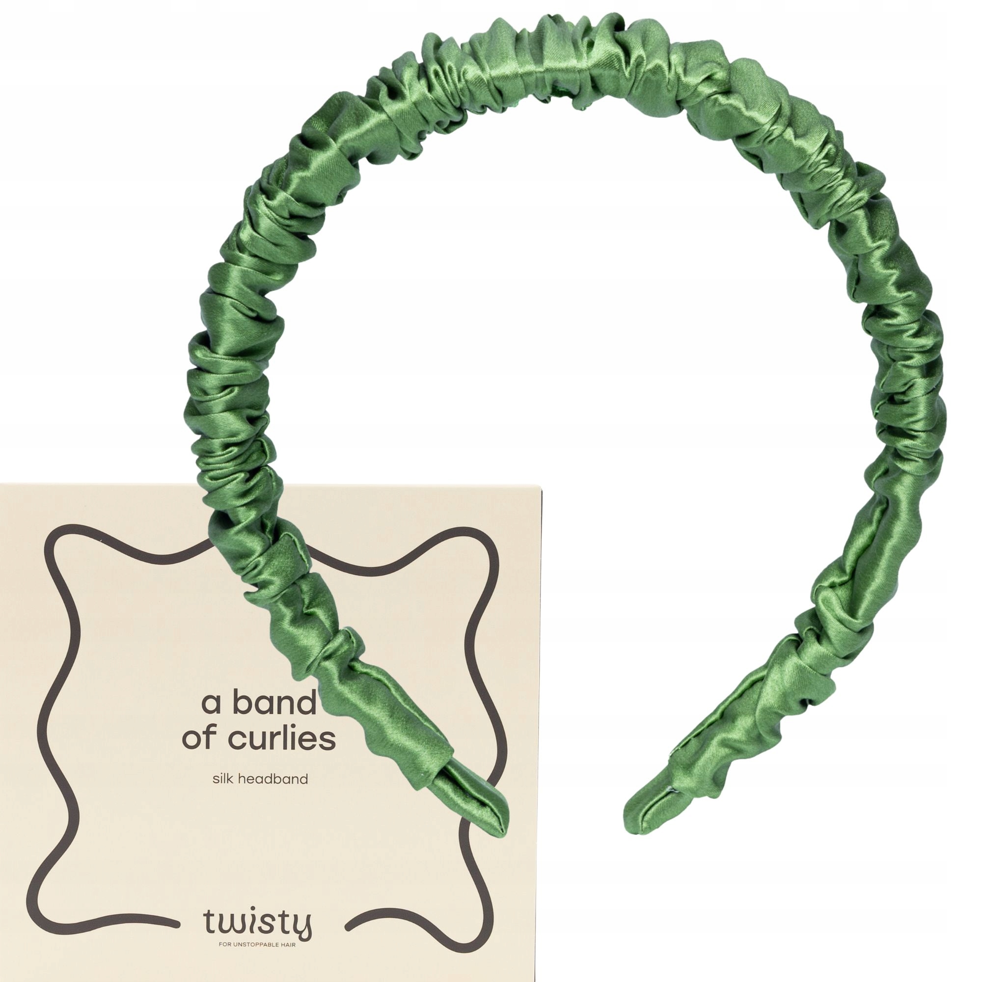 Twisty Hedvábná čelenka do vlasů Zelená Široká přírodní hypoalergenní