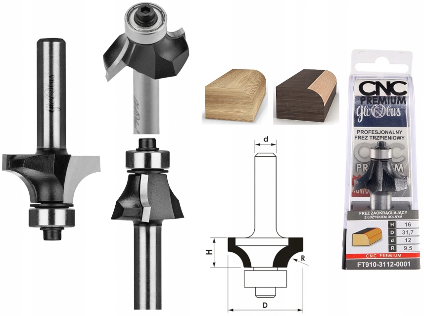 Globus Fréza Zaokrouhlovací Ložisko R=9,5 D=31,7 H=16 d12 Cnc FT910-3112-0001
