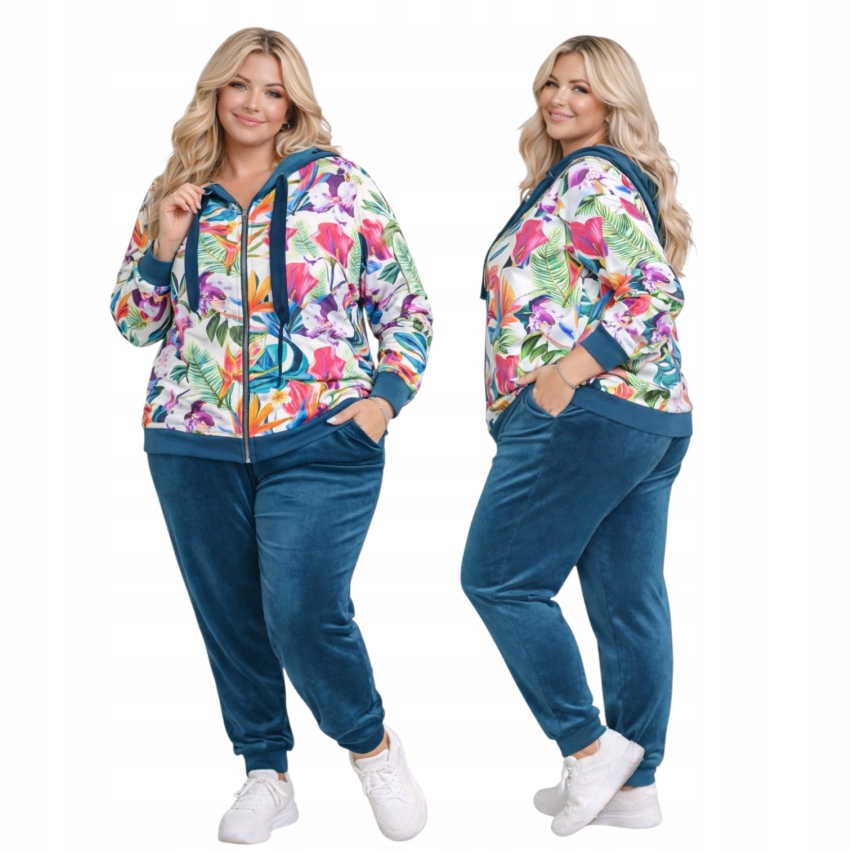 Velurový Teplákovka Dámský Rozepínací Květ 50 52 5xl 6xl mořský pohodlný obklopující