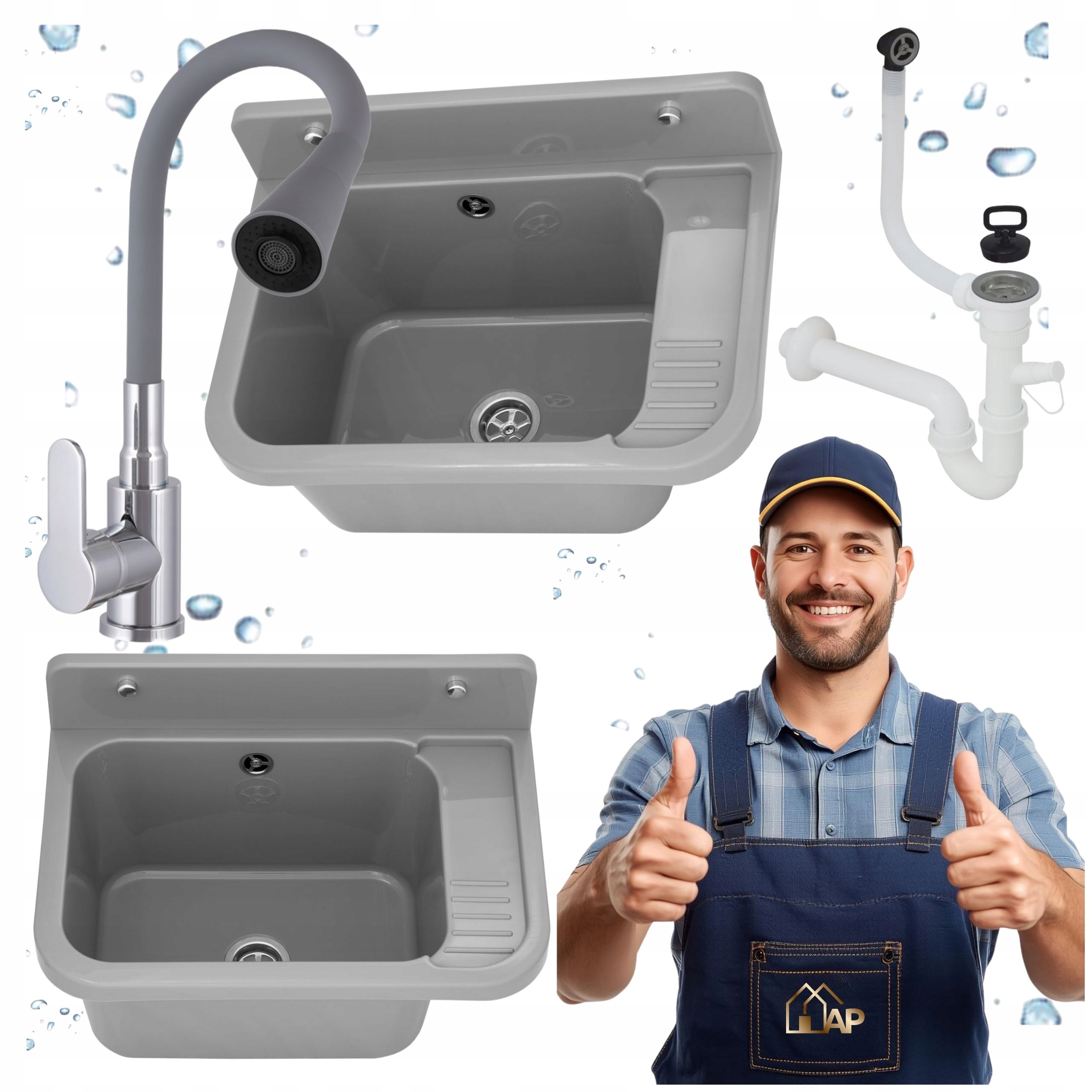 Ekonomický pracovní dřez Komora Šedá Baterie Flexibilní 2-funkční