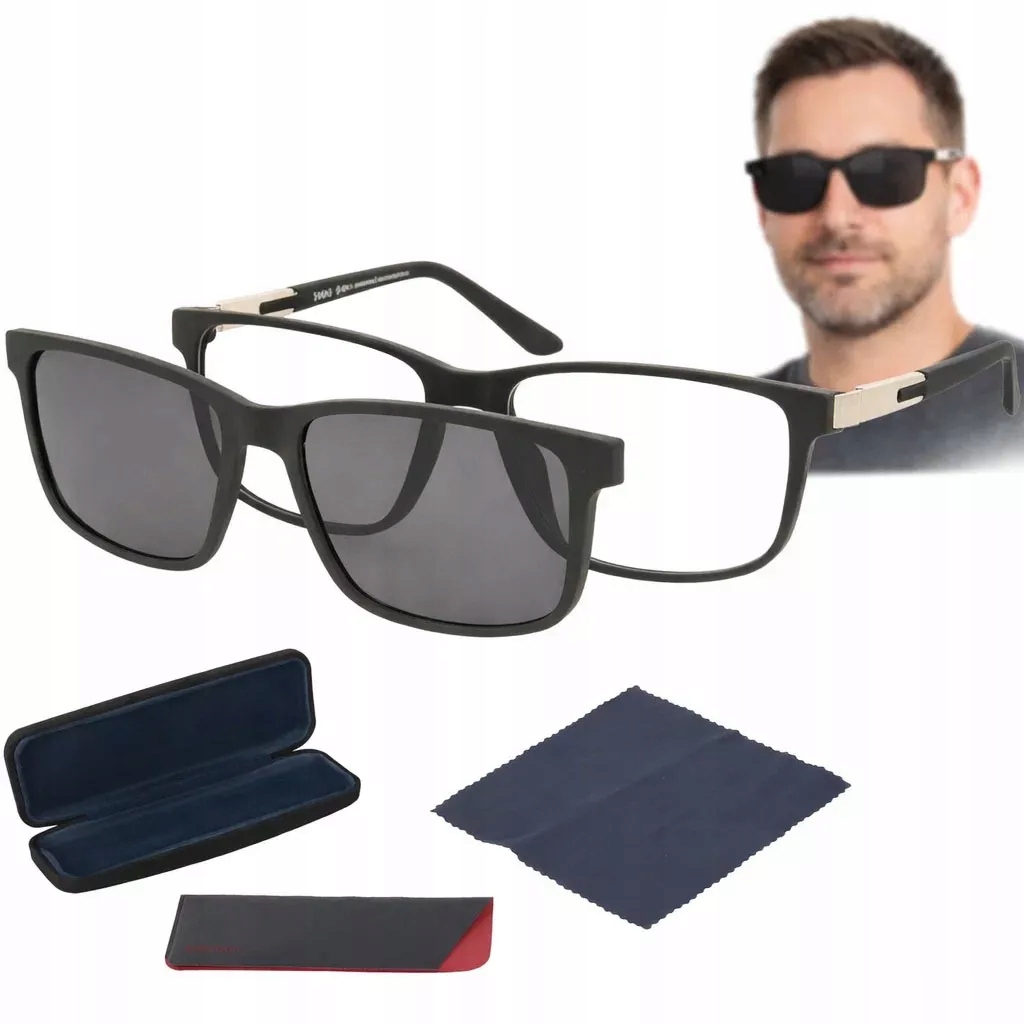 Czarne Matowe Oprawki Męskie Nakładka Clip-On Polaryzacja Solano CL90151B