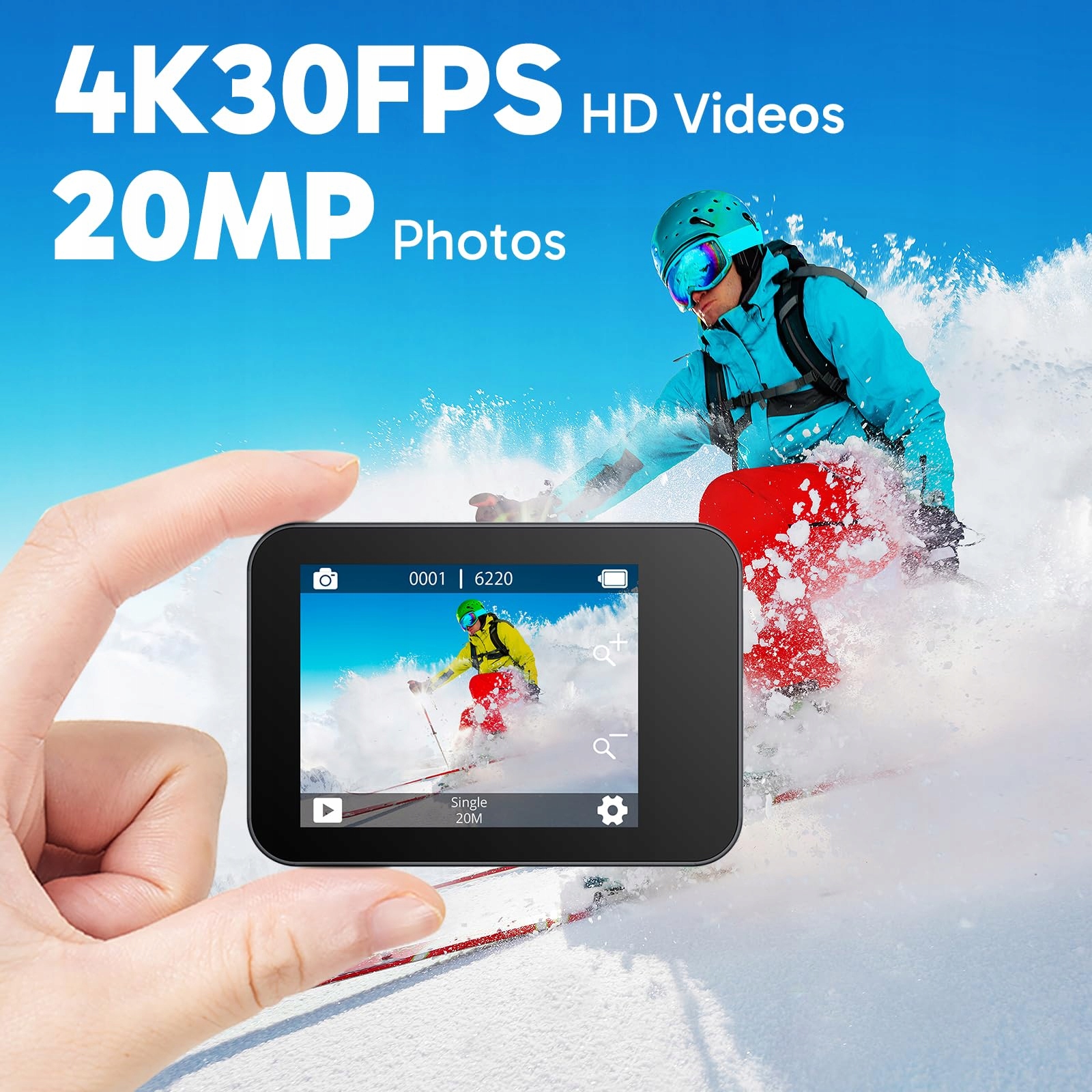 AKASO Kamera Sportowa 4K 30FPS 20MP WiFi Wodoodporna 40M EIS Zoom 4X — miniatura 2