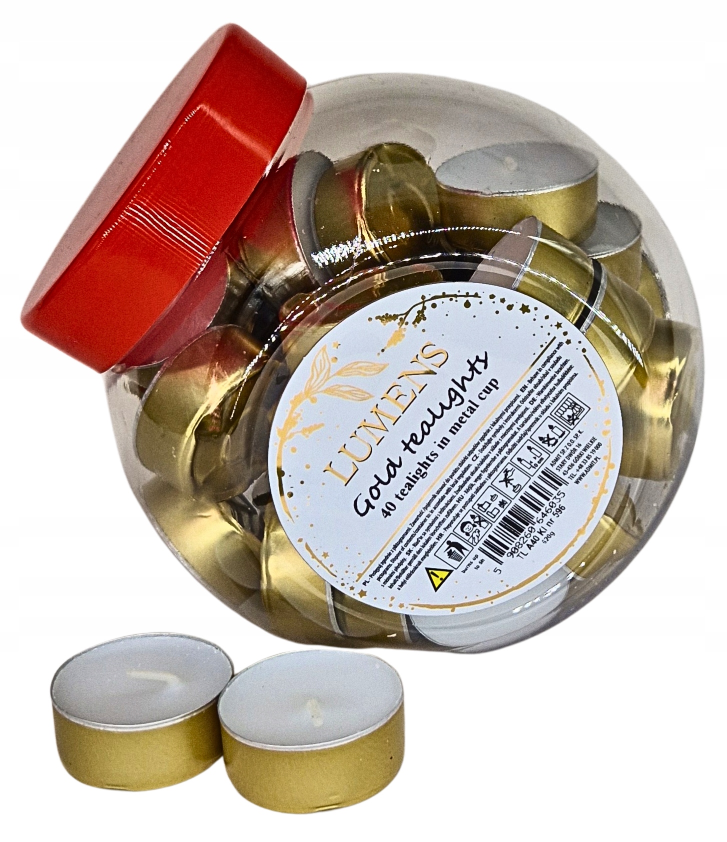 Podgrzewacze tealighty 40 szt. w słoiku, BIAŁE, ZŁOTY KUBEK