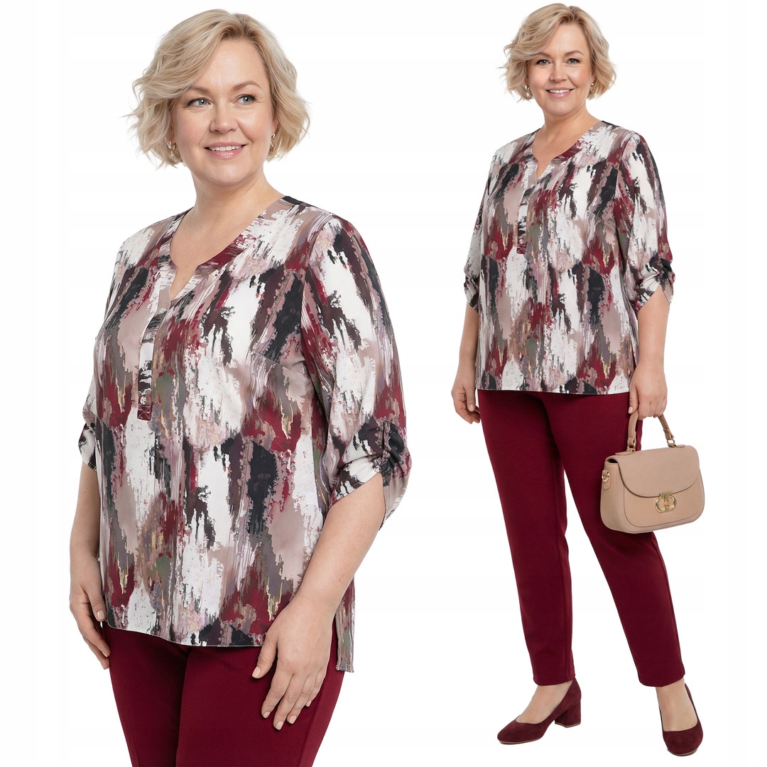 Béžovo-hnědé tričko s plus size vzory velikost 58