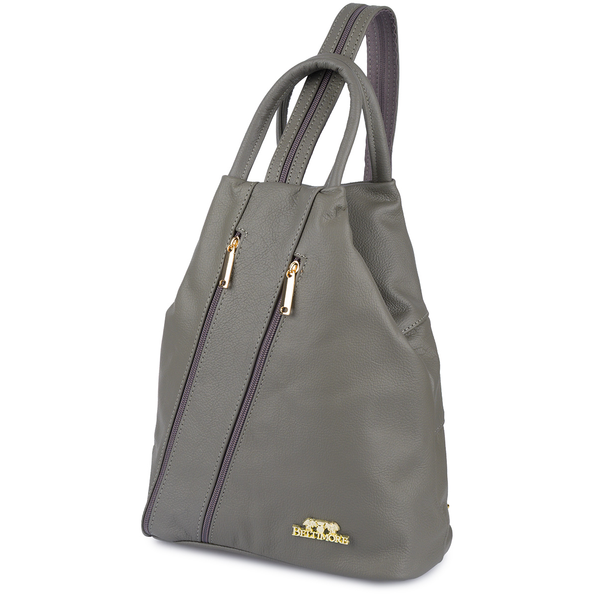 Batoh kožený dámský ikonický trojúhelníkový na rameno kabelka šedá Beltimore