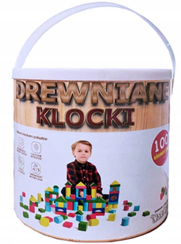 DREWNIANE KLOCKI 100 szt. we Wiaderku Sorter dziec Marka Zabawkolandia