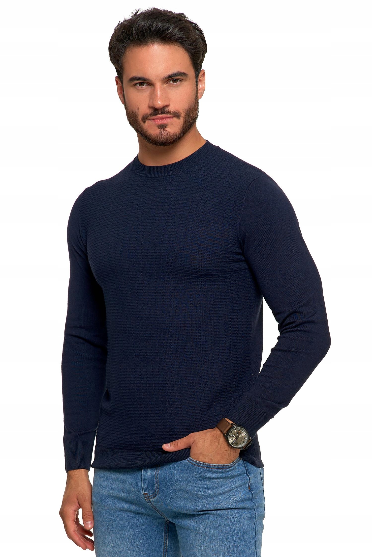 Sweter Męski Elegancki Modny Okrągły Dekolt Klasyczny Wiskoza MORAJ - L Model OMS3800-002