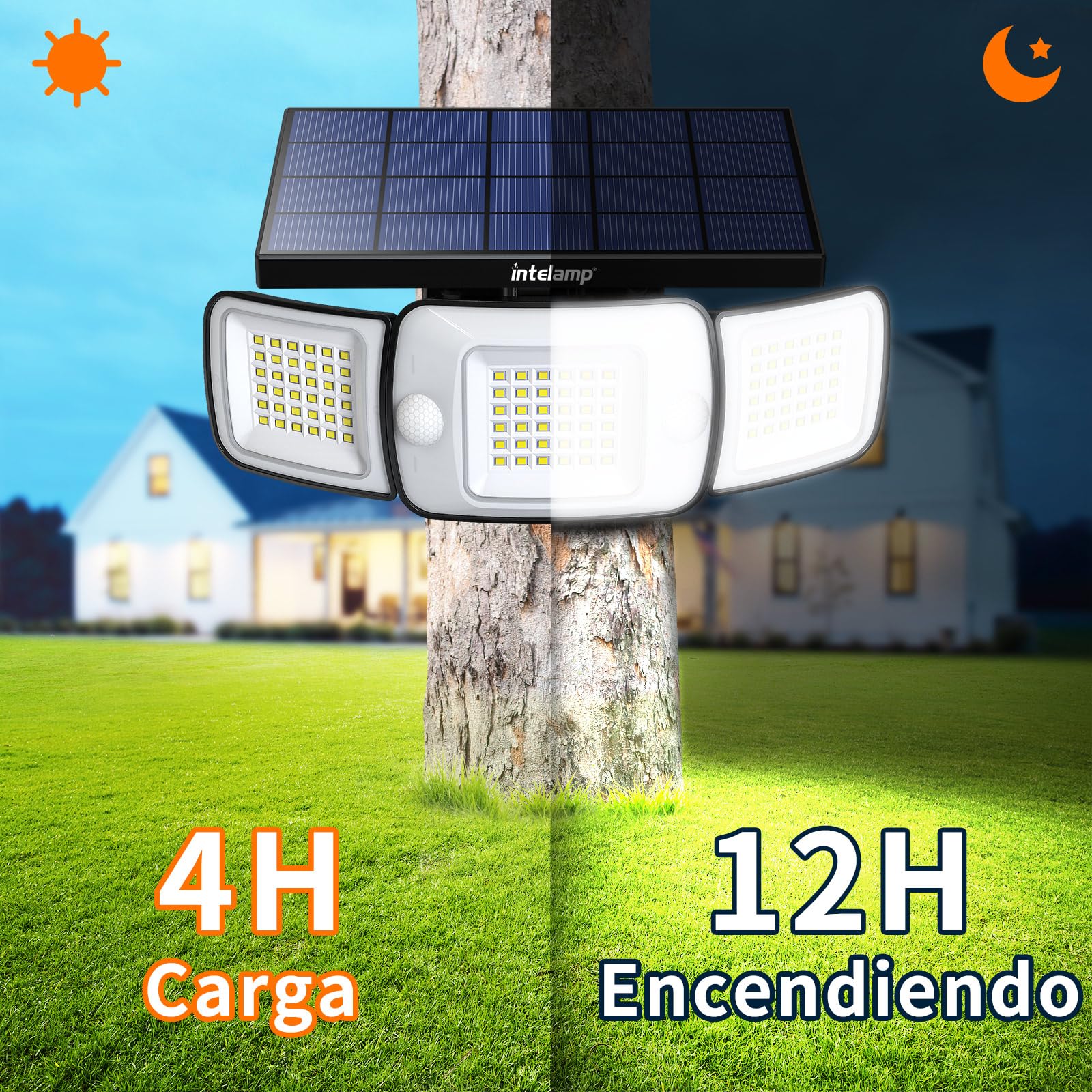 INTELAMP Reflektor Solarny Zewnętrzny LED Wodoodporny Czujnik Ruchu 1200 lm — miniatura 6