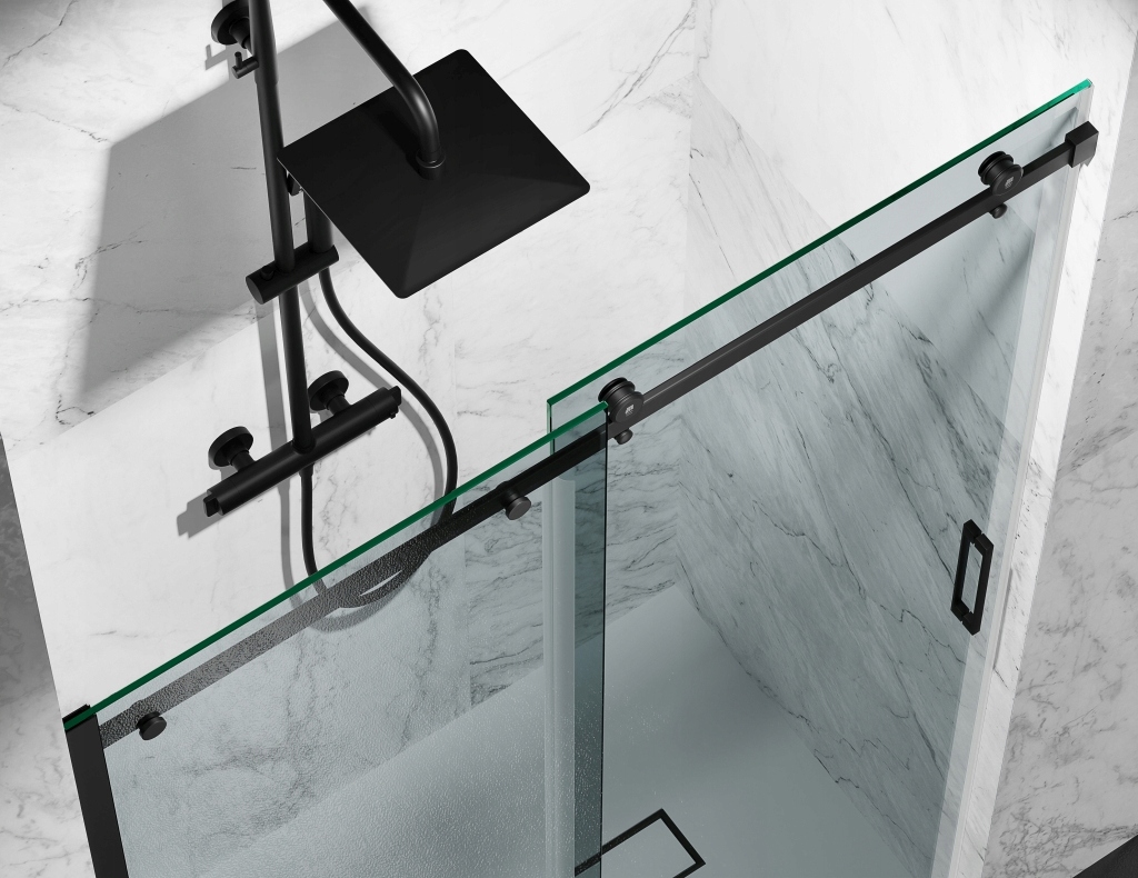 Drzwi Prysznicowe Przesuwne 8mm D20 Czarne 130cm Marka Swiss-Liniger