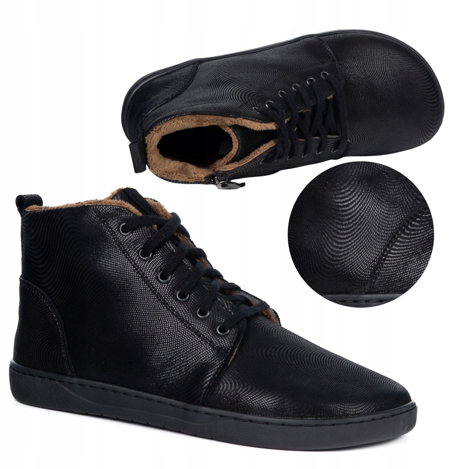 Dámské kožené barefootové boty ZB04 zateplené minimalistické černé 37