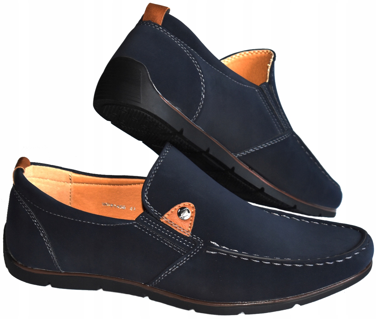Mokasyny Granatowe Lekkie Półbuty Wsuwane Zamszowe Wizytowe 29 cm - 46