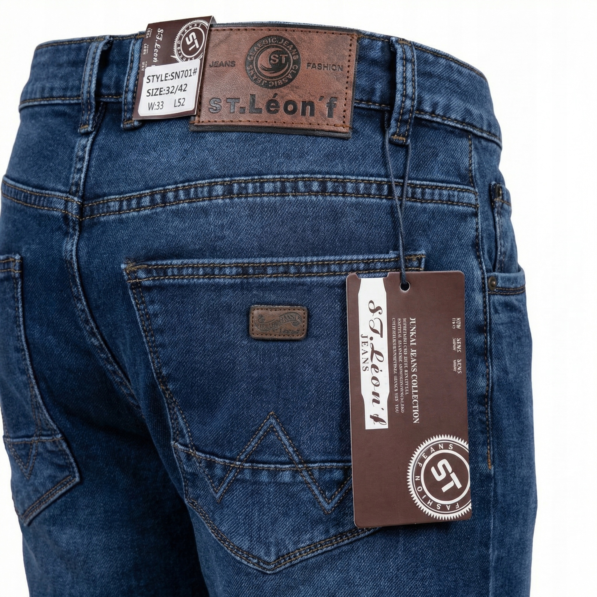 Spodnie Męskie Jeansowe Klasyczne Leon Niebieskie ST701 W39 Pas 104-106 CM