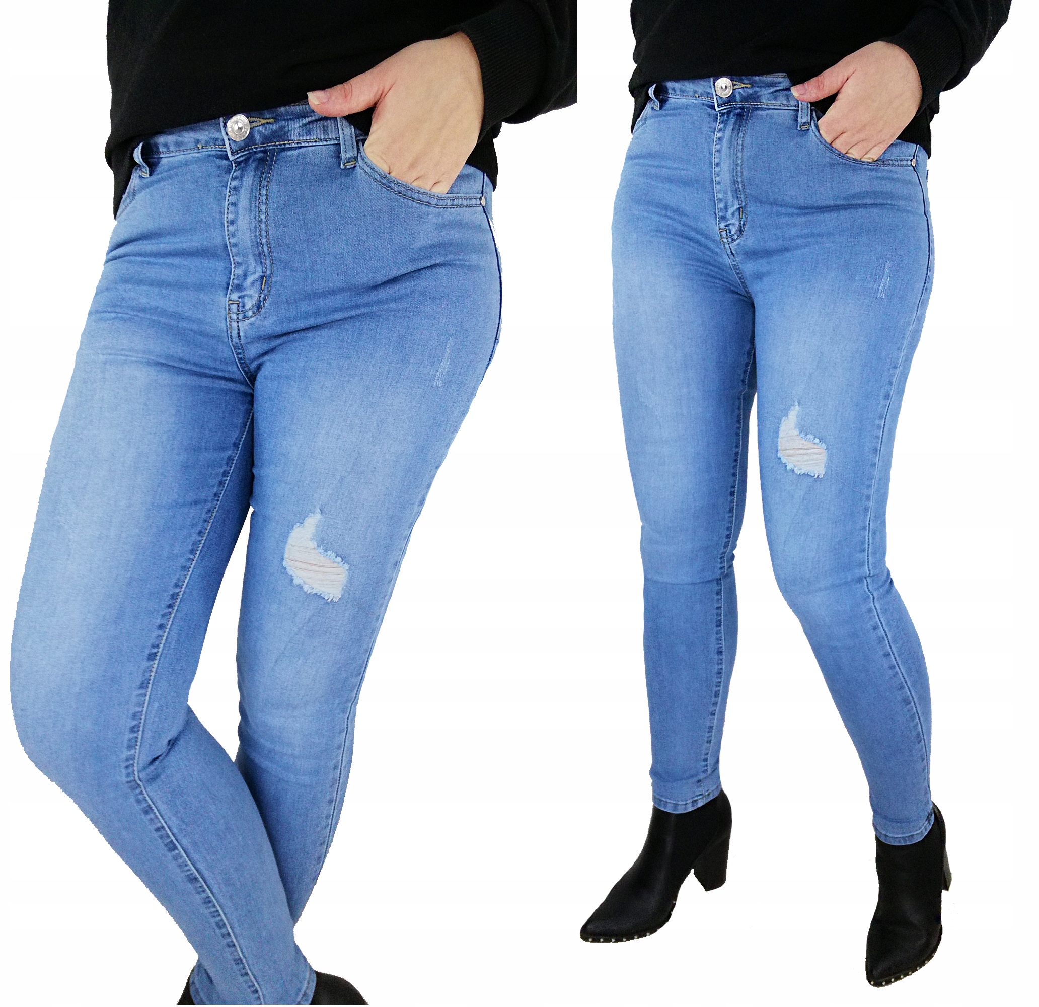 

Wygodne Klasyczne Jeansy Z Przetarciami 35 XXL/3XL