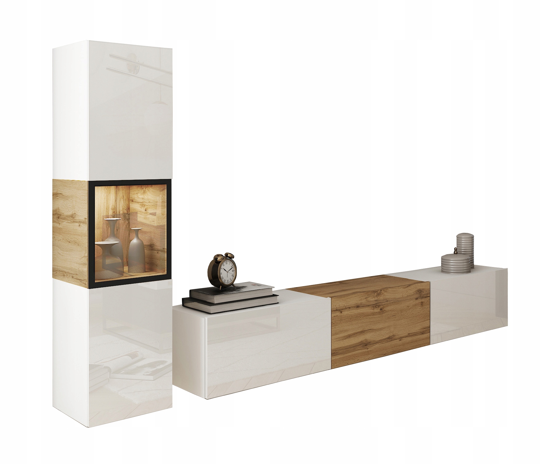 Nábytková Stěna moderní Rtv set 180 cm s vitrínou nábytek do obývacího pokoje s Led