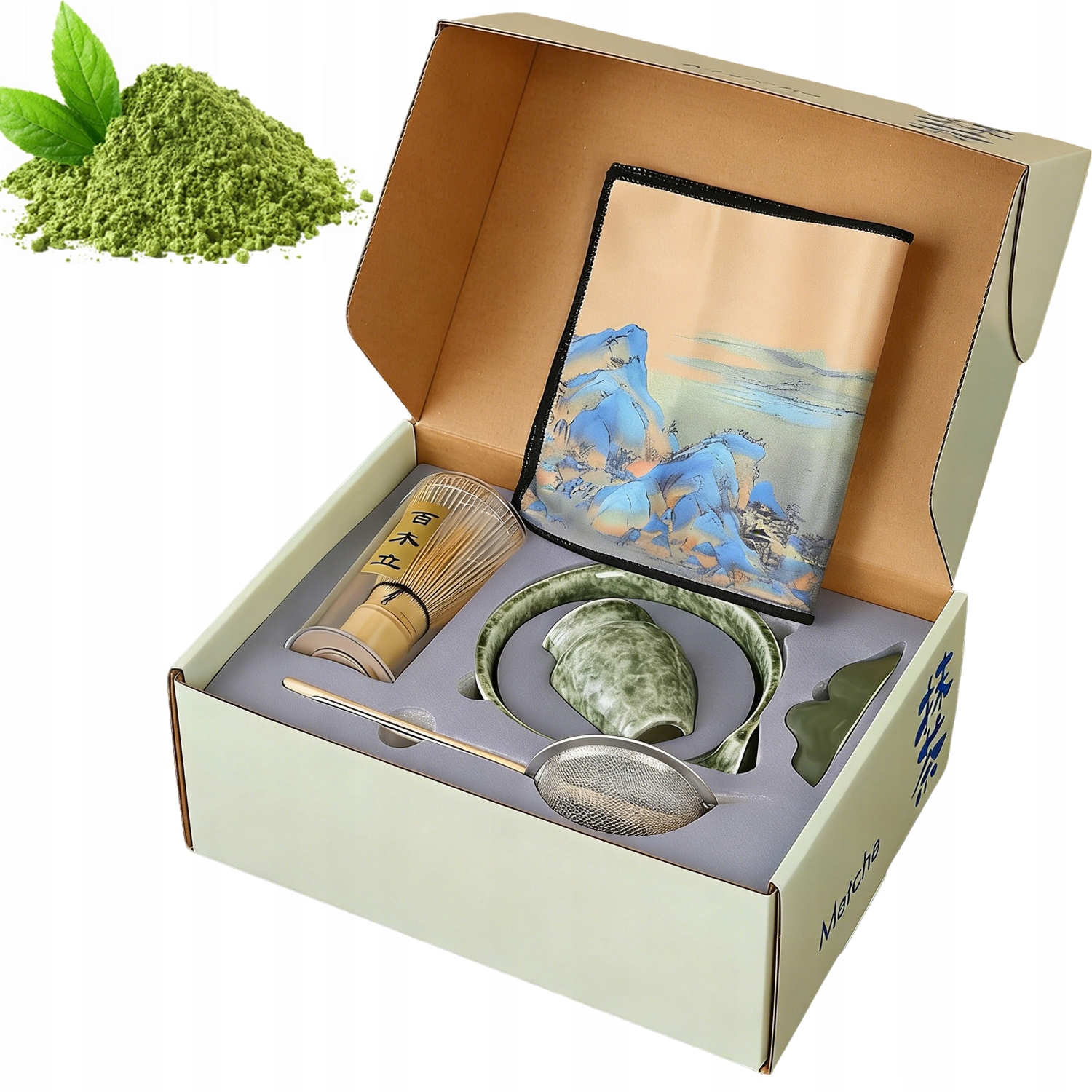 Keramický Set Na Matchu 7v1 Šálek metla lžička na čaj Matcha