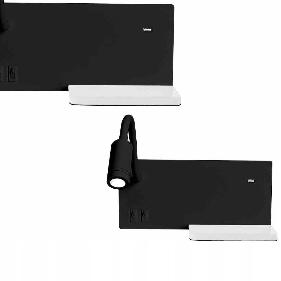 Nočná lampa s poličkou Shelf Black Led 4W+5W+2W