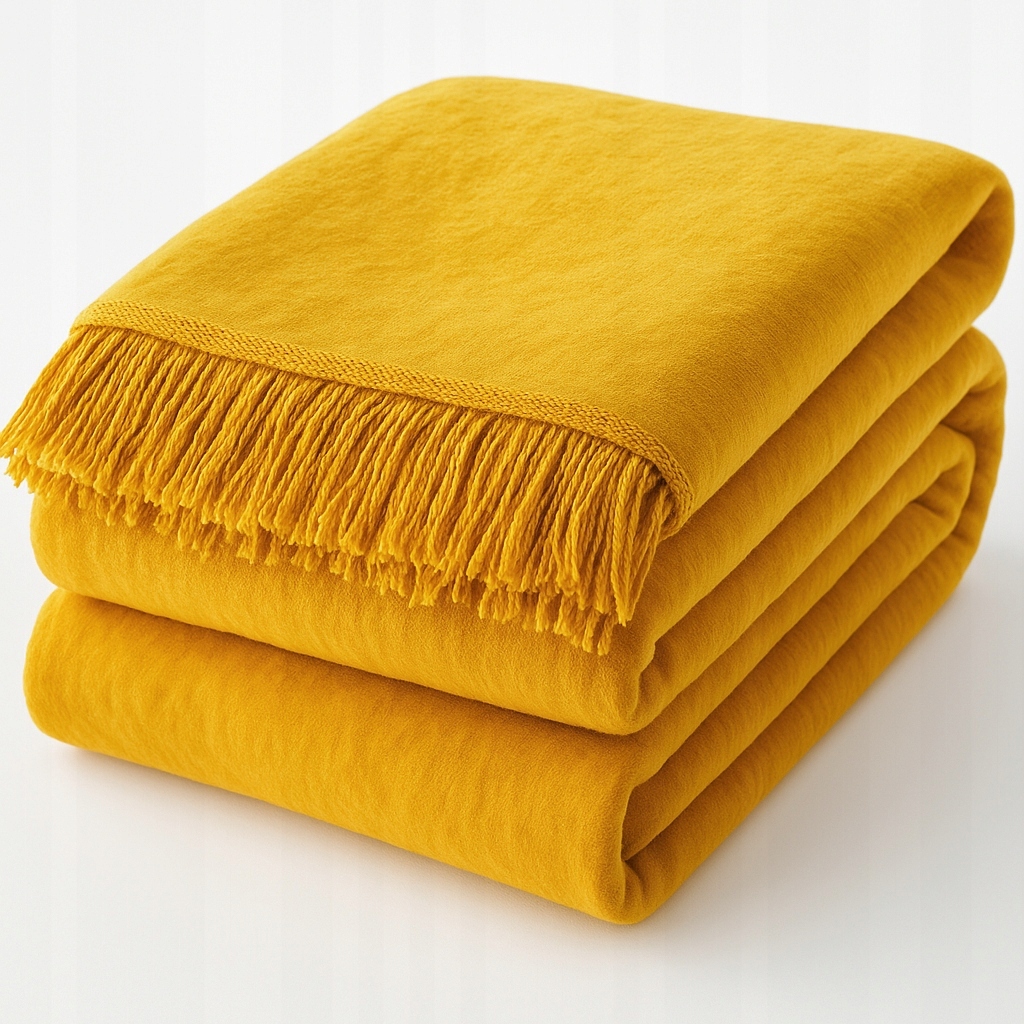 Deka Přehoz Moca Design 150x200 Bavlna Akryl Třásně Pled Žlutá