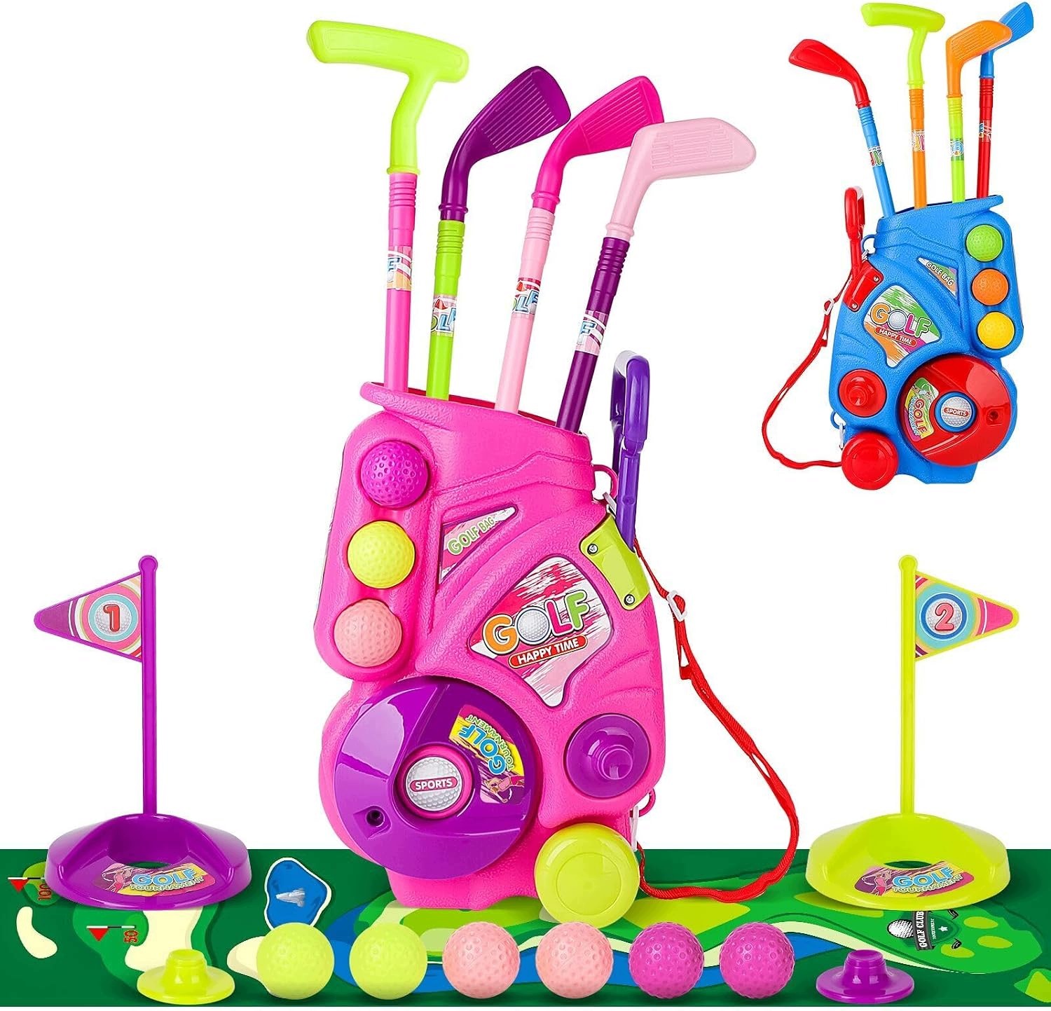 Zestaw Golfowy dla Dzieci z Walizką 16 el. Różowy 60 cm