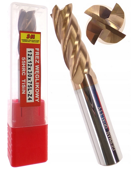 Karbidový Fréz 12 mm 55HRC Fi12 Vhm Palcový 4 Pera 55 Hrc TiSiN 12x30x75