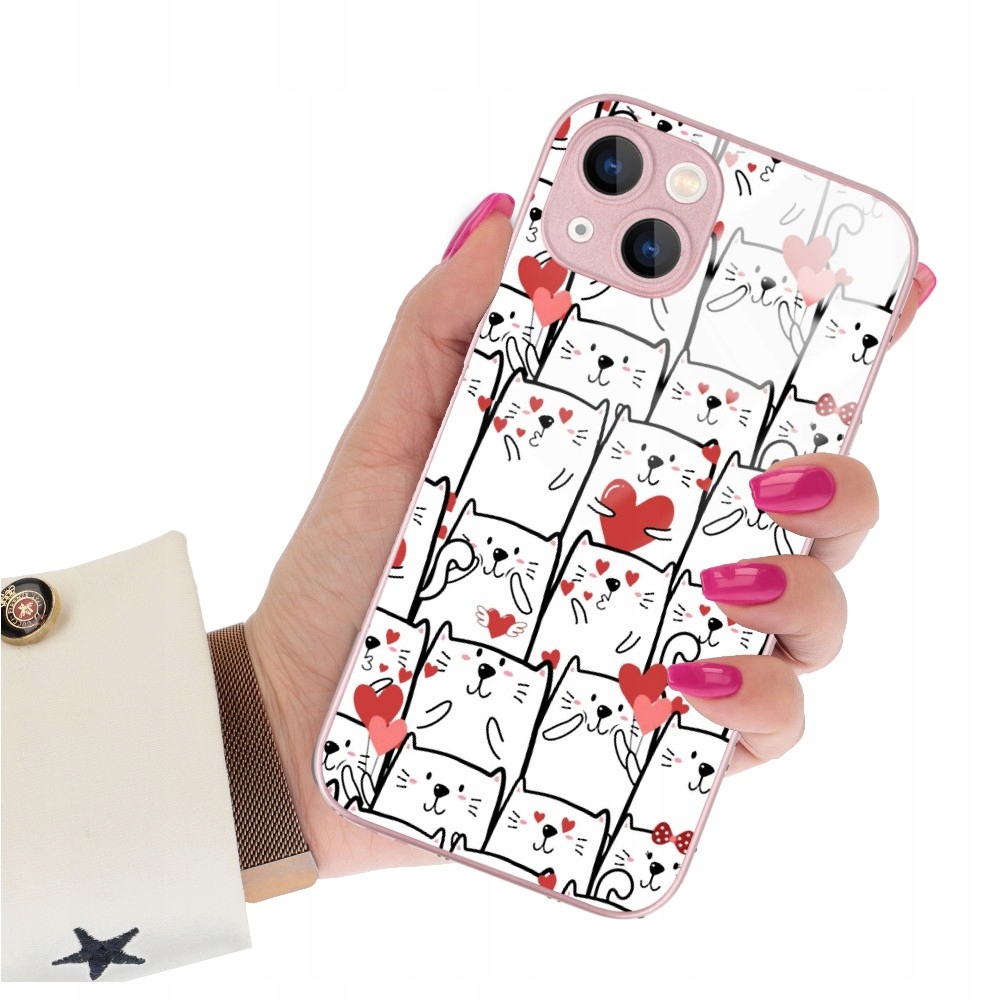 Etui Pink Glass Pre Iphone 13 Psíky Mačky Vzory
