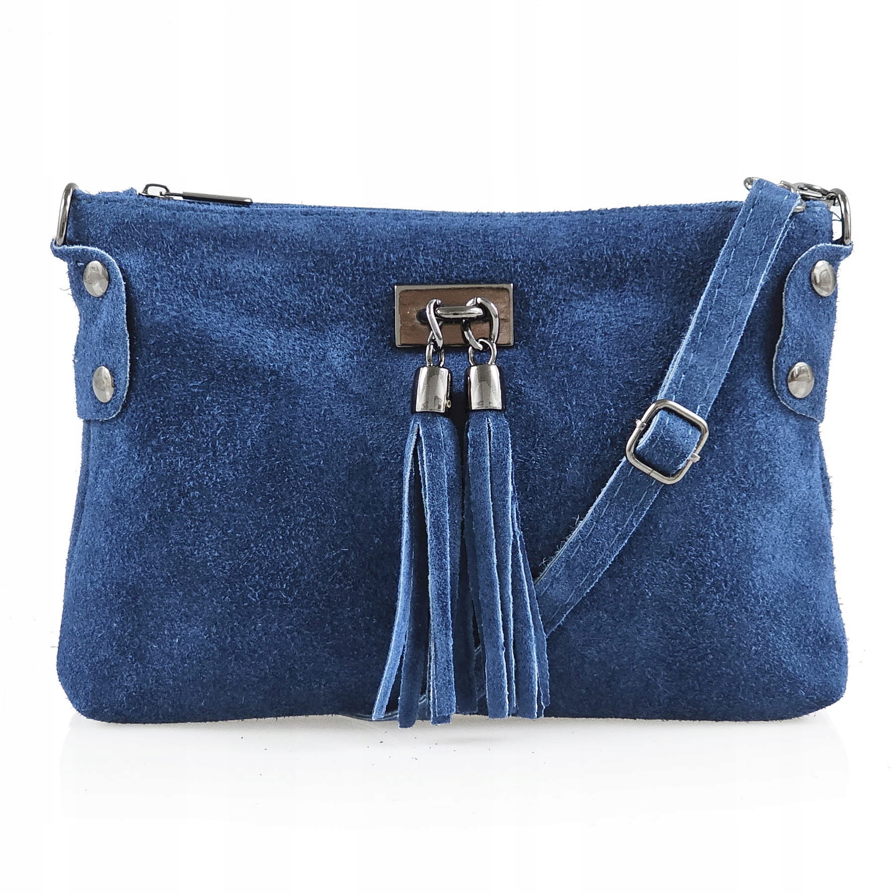 Vera Pelle torebka damska zamszowa listonoszka z frędzelkami C.jeansowa