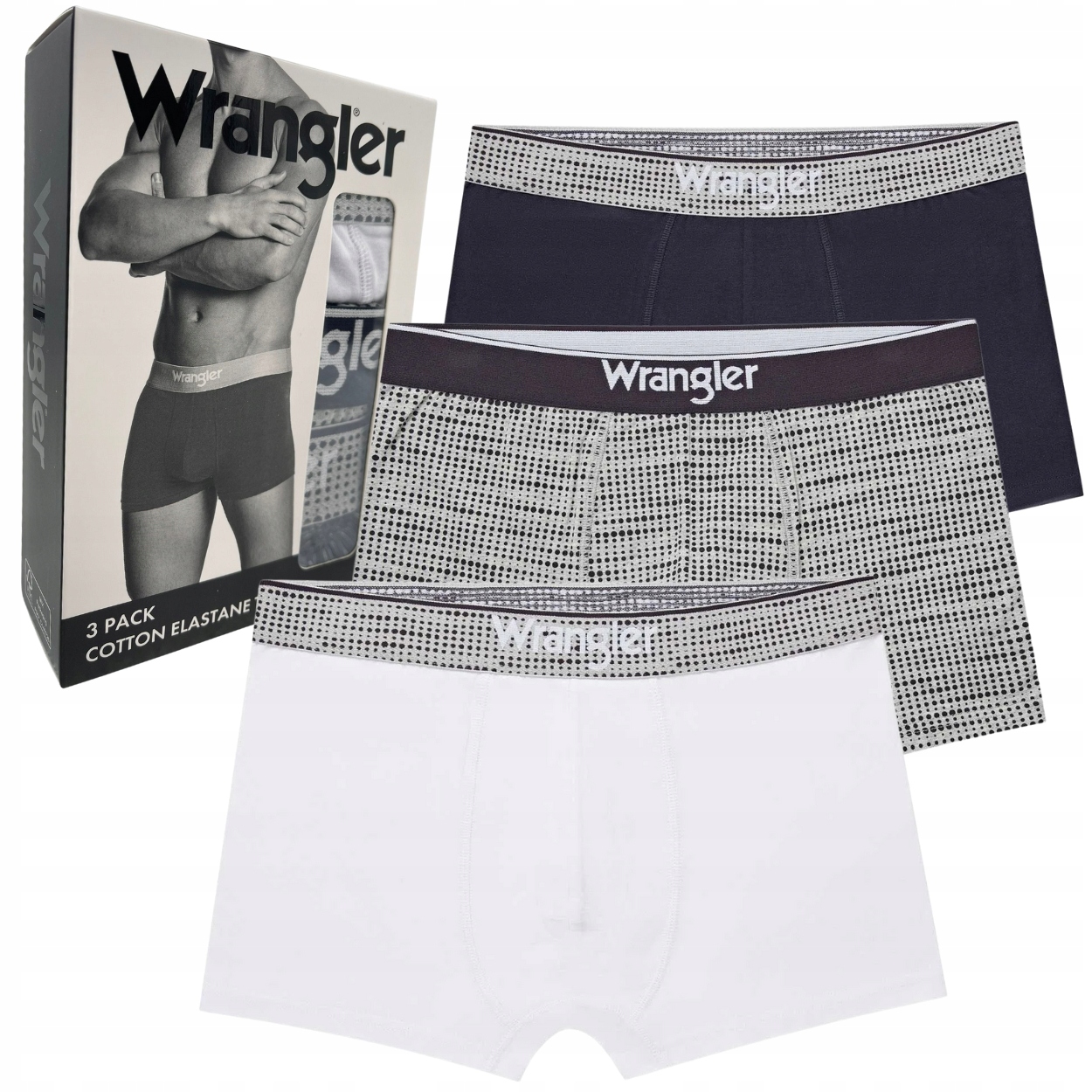 Wrangler Canva elastyczne bokserki męskie bawełniane majtki 3 sztuki L