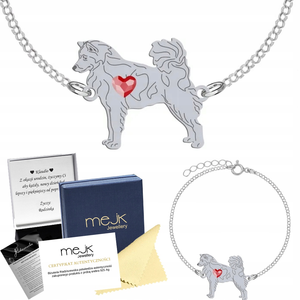 Stříbrný náramek s Thai Bangkaew psem Dog 925 Řetízek Gravírování Bonus