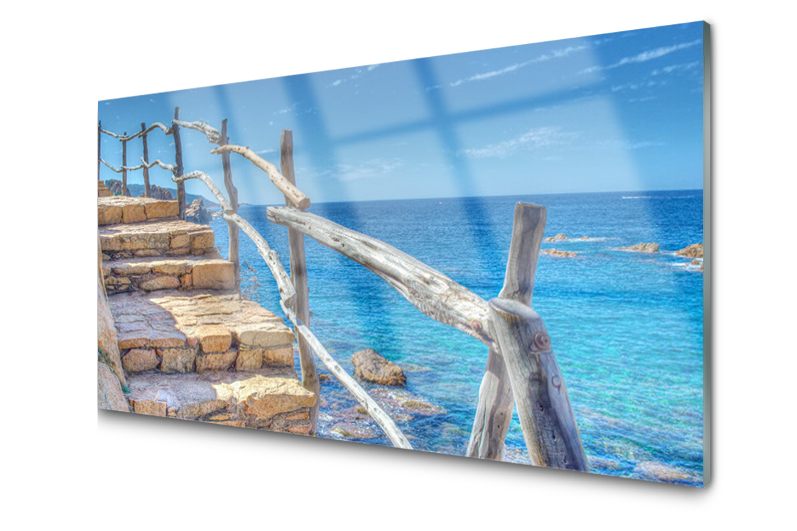 

Panel szklany dekor Schody Morze 140x70 + Klej