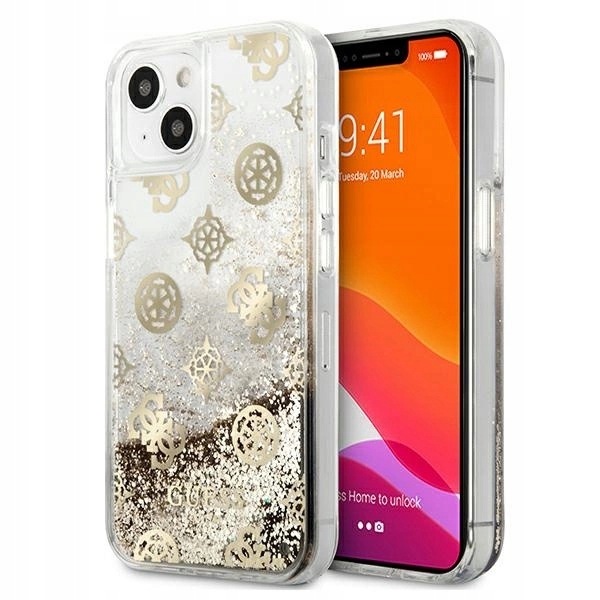 Etui Guess Peony Liquid Glitter na iPhone 13 mini złote
