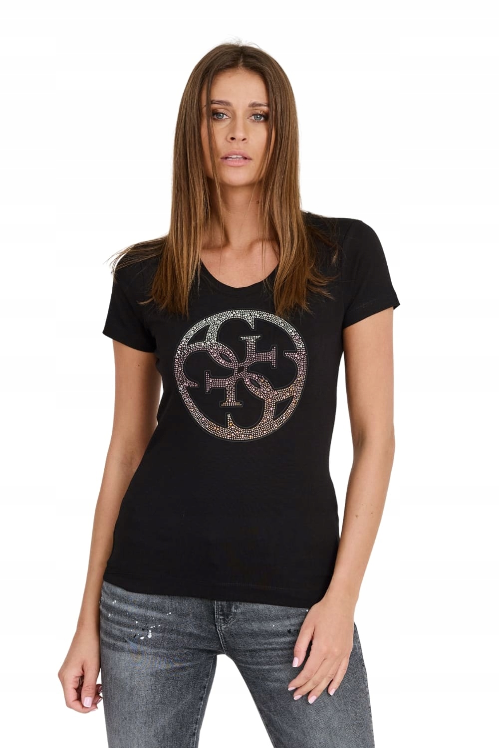 Guess Černé tričko 4G Logo Tee S